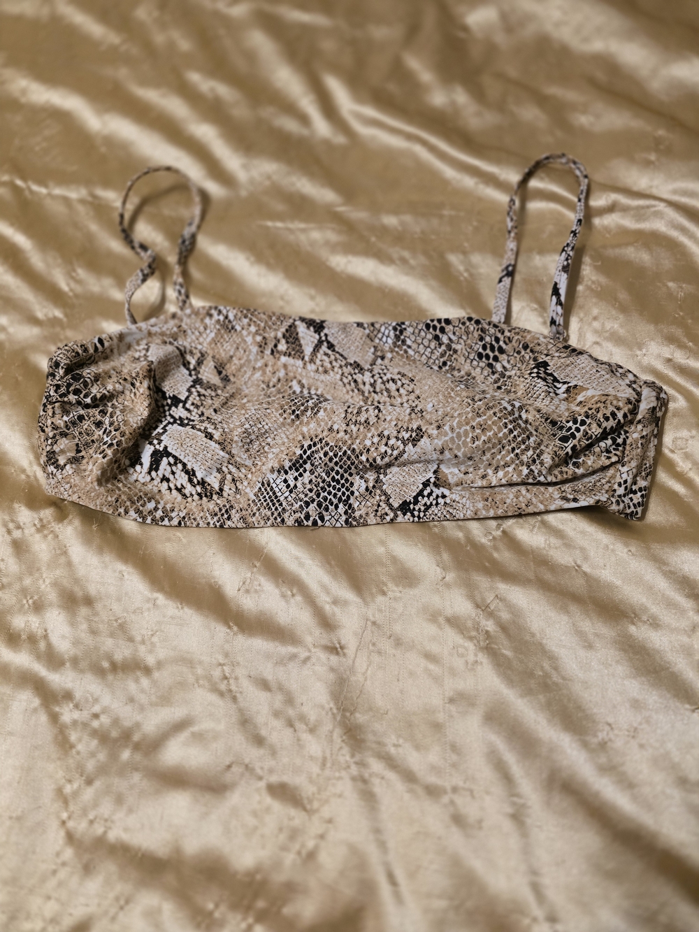 Time and Tru Beige and Black Snake-Print Bandeau Tank